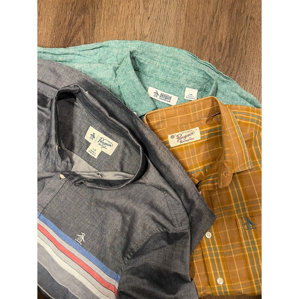 Lot of 3 An Original Penguin Mens Large Short Sleeve Button Down Shirts